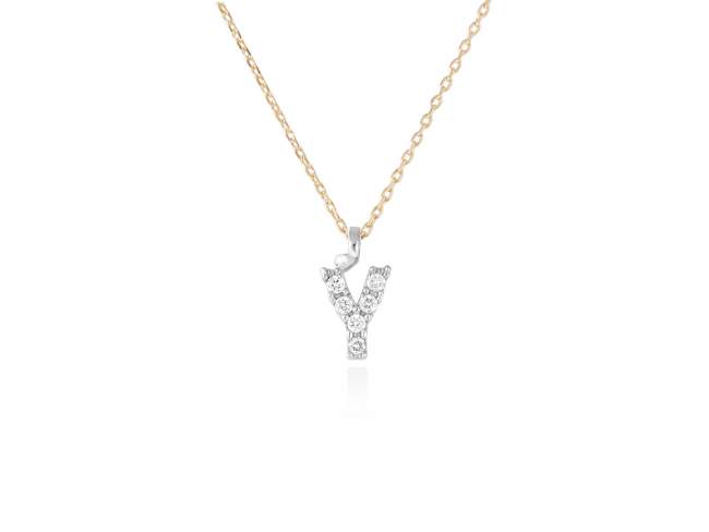 Necklace in 18kt. Gold and diamonds de Marina Garcia Joyas en plata Necklace in yellow and white 18kt gold with 6 diamonds carat total weight 0.05 (Color: Top Wesselton (G) Clarity: SI). Height of letter: 6 mm. Adjustable gold chain in 40-42 cm.