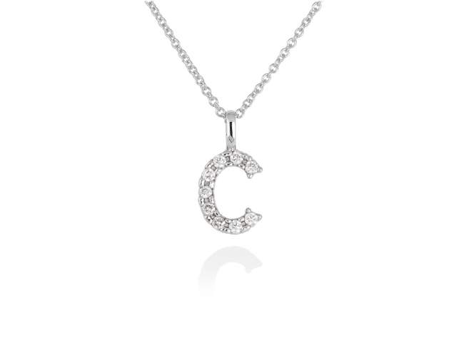 Necklace in 18kt. Gold and diamonds de Marina Garcia Joyas en plata Necklace in white 18kt gold with 9 diamonds carat total weight 0.09 (Color: Top Wesselton (G) Clarity: SI). (Length of necklace: 40+2 cm. Letter dimensions: 10 x 8 mm.)