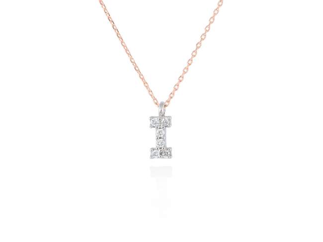 Necklace in 18kt. Gold and diamonds de Marina Garcia Joyas en plata Necklace in rose and white 18kt gold with 6 diamonds carat total weight 0.05 (Color: Top Wesselton (G) Clarity: SI). Height of letter: 6 mm. Adjustable gold chain in 40-42 cm.