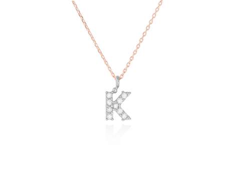 Colgante letra  K de diamantes en oro rosa y blanco 18kt