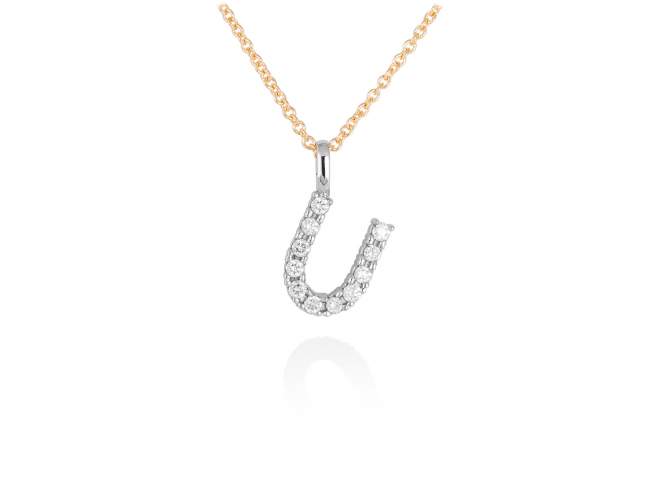 Necklace in 18kt. Gold and diamonds de Marina Garcia Joyas en plata Necklace in yellow and white 18kt gold with 11 diamonds carat total weight 0.11 (Color: Top Wesselton (G) Clarity: SI). (Length of necklace: 40+2 cm. Letter dimensions: 10 x 8 mm.)