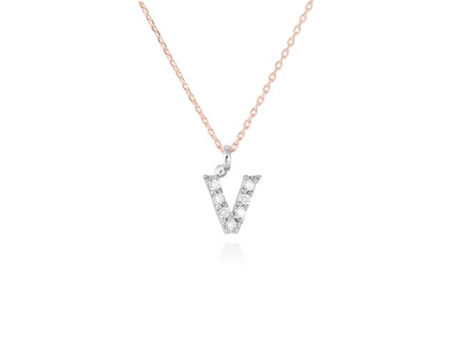 Necklace in 18kt. Gold and diamonds de Marina Garcia Joyas en plata Necklace in rose and white 18kt gold with 7 diamonds carat total weight 0.05 (Color: Top Wesselton (G) Clarity: SI). Height of letter: 6 mm. Adjustable gold chain in 40-42 cm.