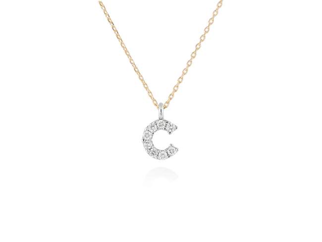 Necklace in 18kt. Gold and diamonds de Marina Garcia Joyas en plata Necklace in yellow and white 18kt gold with 8 diamonds carat total weight 0.06 (Color: Top Wesselton (G) Clarity: SI). Height of letter: 6 mm. Adjustable gold chain in 38-40 cm.