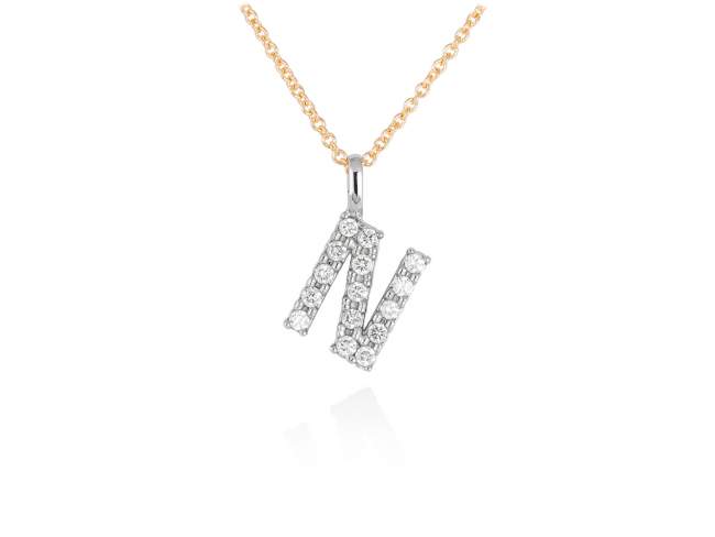 Necklace in 18kt. Gold and diamonds de Marina Garcia Joyas en plata Necklace in yellow and white 18kt gold with 15 diamonds carat total weight 0.15 (Color: Top Wesselton (G) Clarity: SI). (Length of necklace: 42+3 cm. Letter dimensions: 10 x 8 mm.)