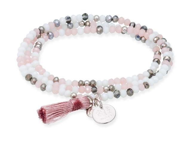 Bracelet ZEN MARBLE with peseta charm de Marina Garcia Joyas en plata Bracelet in 925 sterling silver rhodium plated, with elastic silicone band and faceted strass glass, with peseta charm. Medium size 17 cm. (51 cm total)