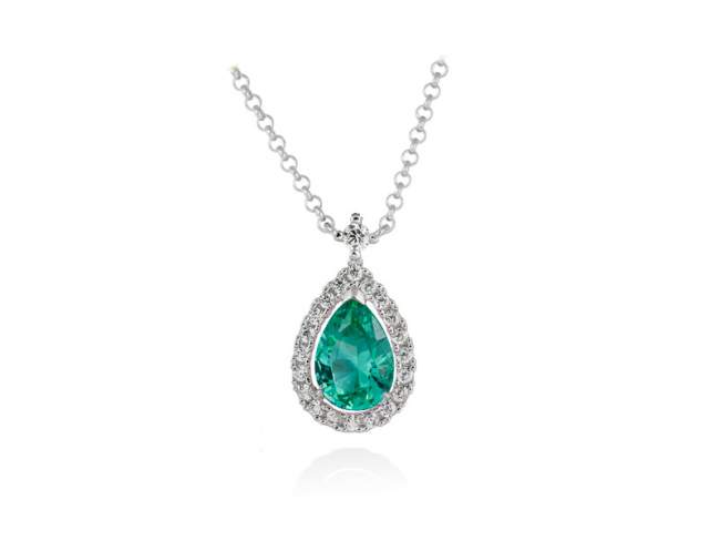 Necklace EVA green in silver de Marina Garcia Joyas en plata Necklace in rhodium plated 925 sterling silver with white cubic zirconia and synthetic stone in emerald color. (Length of necklace: 40+3 cm. Size of pendant: 2 cm.)