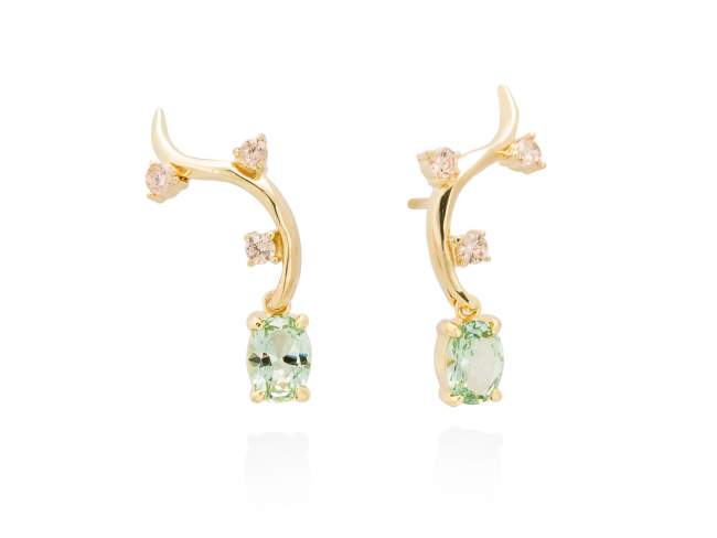 Earrings CANNES green in golden silver de Marina Garcia Joyas en plata Earrings in 18kt yellow gold plated 925 sterling silver with white cubic zirconia and synthetic stone in light green color. (size: 2,8 cm.)