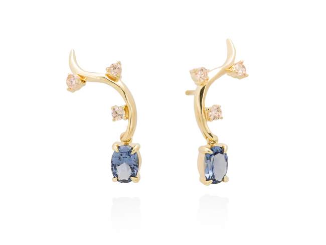 Earrings CANNES blue in golden silver de Marina Garcia Joyas en plata Earrings in 18kt yellow gold plated 925 sterling silver with white cubic zirconia and synthetic stone in blue color. (size: 2,8 cm.)