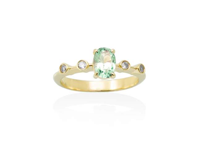 Ring CANNES apple green in golden silver de Marina Garcia Joyas en plata Ring in 18kt yellow gold plated 925 sterling silver with white cubic zirconia and synthetic stone in light green color.  