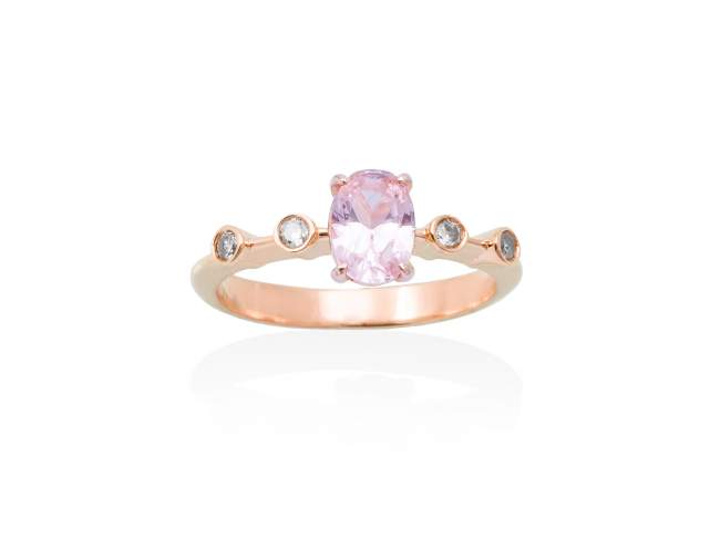 Ring CANNES pink in rose silver de Marina Garcia Joyas en plata Ring in 18kt rose gold plated 925 sterling silver with white cubic zirconia and synthetic stone water pink.  