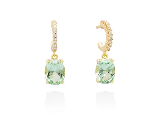 Earrings ORLEANS apple green in golden silver de Marina Garcia Joyas en plata Earrings in 18kt yellow gold plated 925 sterling silver with white cubic zirconia and synthetic stone in light green color. (size: 2,4 cm.)