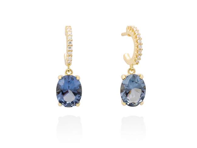 Earrings ORLEANS blue in golden silver de Marina Garcia Joyas en plata Earrings in 18kt yellow gold plated 925 sterling silver with white cubic zirconia and synthetic stone in blue color. (size: 2,4 cm.)