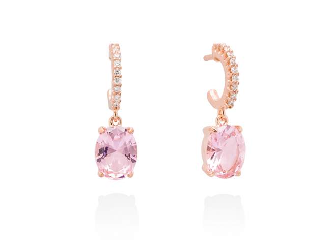 Earrings ORLEANS light pink in rose silver de Marina Garcia Joyas en plata Earrings in 18kt rose gold plated 925 sterling silver with white cubic zirconia and synthetic stone water pink. (size: 2,4 cm.)