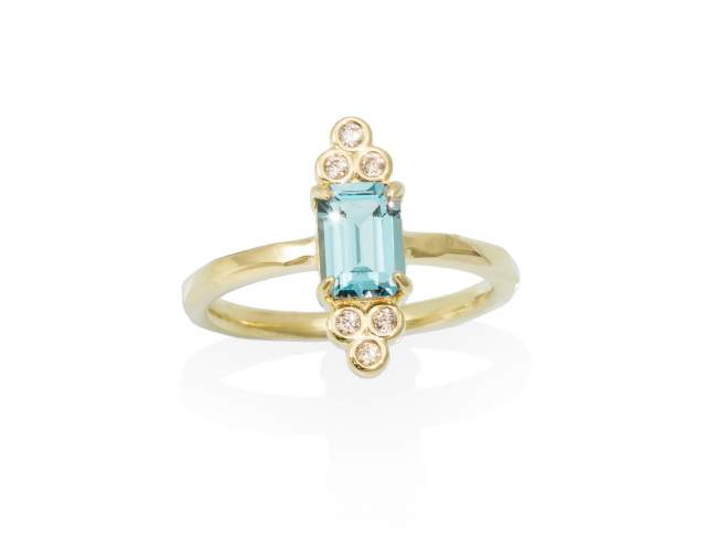 Ring VERSALLES paraiba in golden silver de Marina Garcia Joyas en plata Ring in 18kt yellow gold plated 925 sterling silver with cognac cubic zirconia and synthetic stone in paraiba color.  