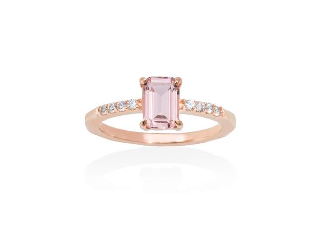 Ring NIZA  in rose silver de Marina Garcia Joyas en plata Ring in 18kt rose gold plated 925 sterling silver with white cubic zirconia and synthetic morganite.  