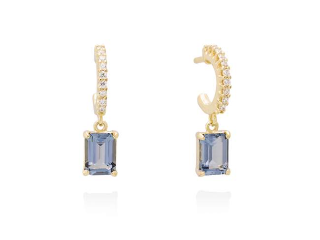 Earrings NIZA blue in golden silver de Marina Garcia Joyas en plata Earrings in 18kt yellow gold plated 925 sterling silver with white cubic zirconia and synthetic stone in blue color. (size: 2 cm.)