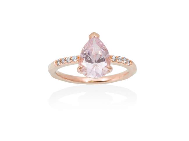 Ring ORLEANS pink in rose silver de Marina Garcia Joyas en plata Ring in 18kt rose gold plated 925 sterling silver with white cubic zirconia and synthetic stone water pink.  