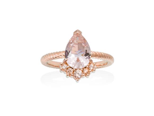 Ring CONSTANZA coral in rose silver de Marina Garcia Joyas en plata Ring in 18kt rose gold plated 925 sterling silver with cognac cubic zirconia and synthetic stone in 