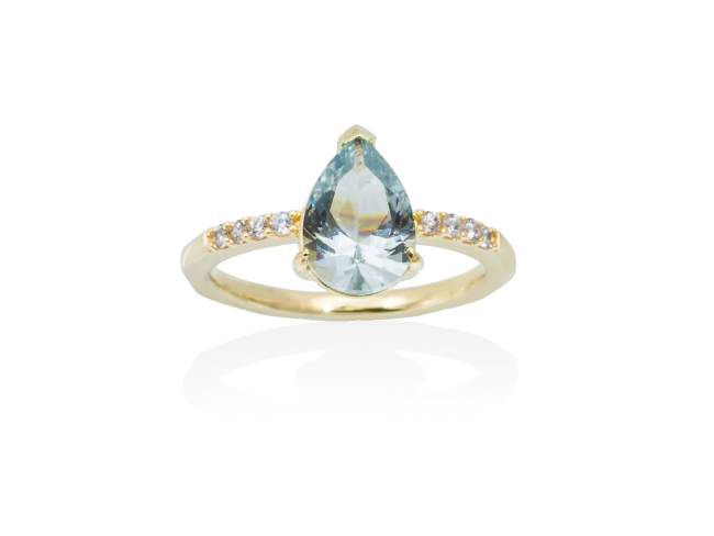Ring ORLEANS blue in golden silver de Marina Garcia Joyas en plata Ring in 18kt yellow gold plated 925 sterling silver with white cubic zirconia and synthetic stone in aquamarine color.  