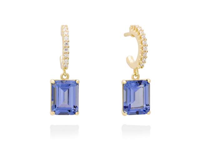Earrings MONACO blue in golden silver de Marina Garcia Joyas en plata Earrings in 18kt yellow gold plated 925 sterling silver with white cubic zirconia and synthetic stone in tanzanite color. (size: 2,3 cm.)