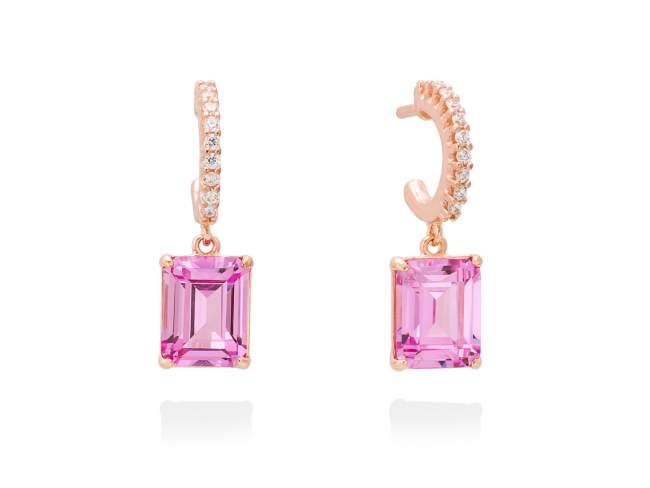 Earrings MONACO pink in rose silver de Marina Garcia Joyas en plata Earrings in 18kt rose gold plated 925 sterling silver with white cubic zirconia and synthetic stone in pink color. (size: 2,3 cm.)
