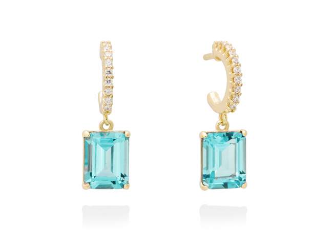 Earrings MONACO paraiba in golden silver de Marina Garcia Joyas en plata Earrings in 18kt yellow gold plated 925 sterling silver with white cubic zirconia and synthetic stone in paraiba color. (size: 2,3 cm.)