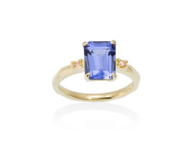 Ring MONACO blue in golden silver de Marina Garcia Joyas en plata Ring in 18kt yellow gold plated 925 sterling silver with white cubic zirconia and synthetic stone in tanzanite color.  