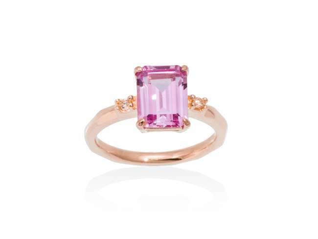 Ring MONACO pink in rose silver de Marina Garcia Joyas en plata Ring in 18kt rose gold plated 925 sterling silver with white cubic zirconia and synthetic stone in pink color.  