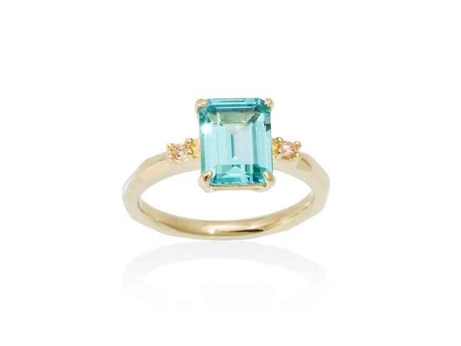 Ring MONACO paraiba in golden silver de Marina Garcia Joyas en plata Ring in 18kt yellow gold plated 925 sterling silver with white cubic zirconia and synthetic stone in paraiba color.  