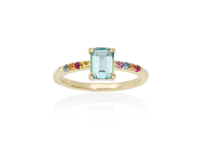 Ring NIZA paraiba in golden silver de Marina Garcia Joyas en plata Ring in 18kt yellow gold plated 925 sterling silver with multicolor cubic zirconia and synthetic stone in paraiba color.  