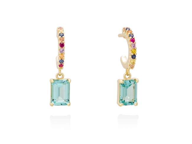 Earrings NIZA paraiba in golden silver de Marina Garcia Joyas en plata Earrings in 18kt yellow gold plated 925 sterling silver with multicolor cubic zirconia and synthetic stone in paraiba color. (size: 2 cm.)