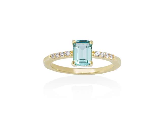 Ring NIZA paraiba in golden silver de Marina Garcia Joyas en plata Ring in 18kt yellow gold plated 925 sterling silver with white cubic zirconia and synthetic stone in paraiba color.  