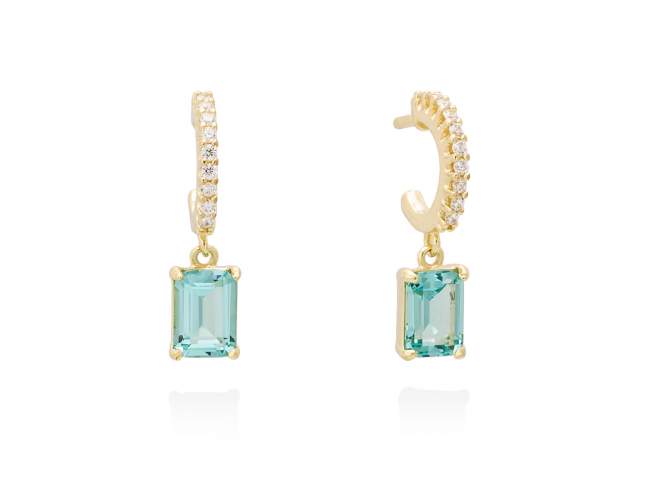 Earrings NIZA paraiba in golden silver de Marina Garcia Joyas en plata Earrings in 18kt yellow gold plated 925 sterling silver with white cubic zirconia and synthetic stone in paraiba color. (size: 2 cm.)