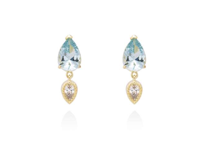 Earrings IRIA aquamarine in golden silver de Marina Garcia Joyas en plata Earrings in 18kt yellow gold plated 925 sterling silver, white cubic zirconia and synthetic stone in aquamarine color. (size: 2,1 cm.)