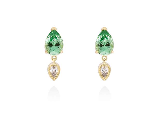 Earrings IRIA green in golden silver de Marina Garcia Joyas en plata Earrings in 18kt yellow gold plated 925 sterling silver, white cubic zirconia and synthetic stone in emerald color. (size: 2,1 cm.)