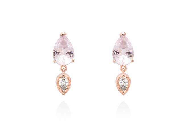 Earrings IRIA light pink in black silver de Marina Garcia Joyas en plata Earrings in 18kt rose gold plated 925 sterling silver, white cubic zirconia and synthetic stone water pink. (size: 2,1 cm.)