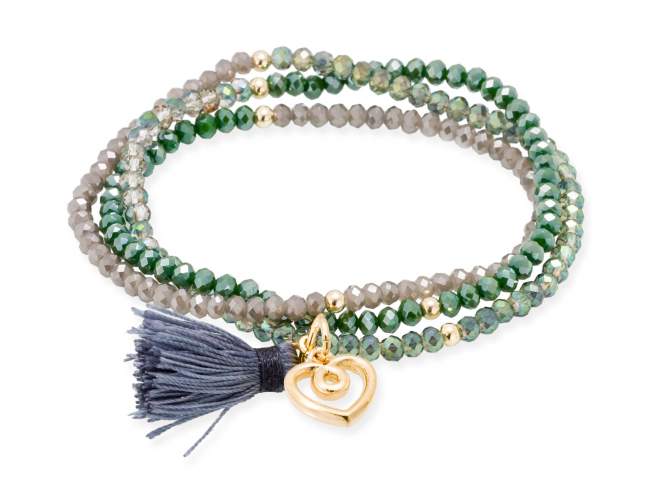 Bracelet ZEN ALPINA with Love charm de Marina Garcia Joyas en plata Bracelet in 925 sterling silver plated with 18kt yellow gold, with elastic silicone band and faceted strass glass, with Love charm. Medium size 17 cm. (51 cm total)