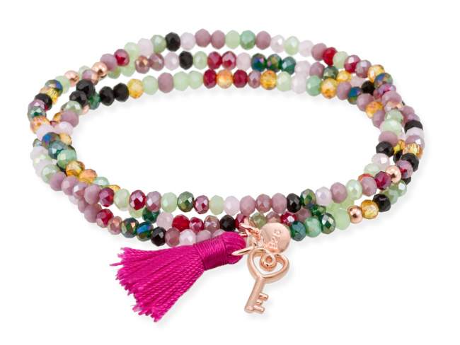 Bracelet ZEN TOURMALINE with key charm de Marina Garcia Joyas en plata Bracelet in 925 sterling silver plated with 18kt rose gold, with elastic silicone band and faceted strass glass, with key charm. Large size 18 cm. (54 cm total)
