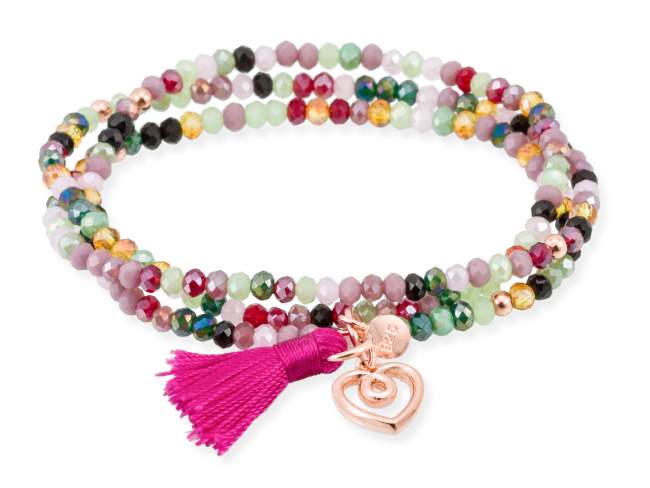 Bracelet ZEN TOURMALINE with Love charm de Marina Garcia Joyas en plata Bracelet in 925 sterling silver plated with 18kt rose gold, with elastic silicone band and faceted strass glass, with Love charm. Large size 18 cm. (54 cm total)
