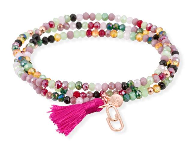 Bracelet ZEN TOURMALINE with friendship clip de Marina Garcia Joyas en plata Bracelet in 925 sterling silver plated with 18kt rose gold, with elastic silicone band and faceted strass glass, with friendship clip. Large size 18 cm. (54 cm total)