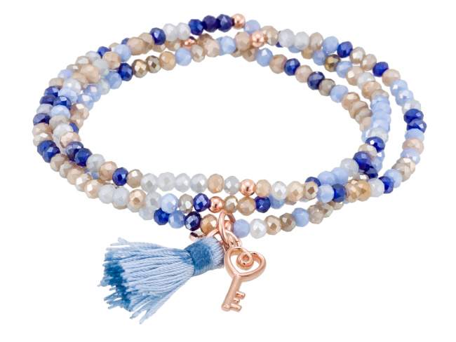 Bracelet ZEN MIKONOS with key charm de Marina Garcia Joyas en plata Bracelet in 925 sterling silver plated with 18kt rose gold, with elastic silicone band and faceted strass glass, with key charm. Large size 18 cm. (54 cm total)