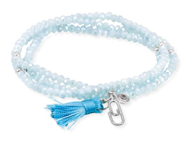 Bracelet ZEN AQUAMARINE with friendship clip de Marina Garcia Joyas en plata Bracelet in 925 sterling silver rhodium plated, with elastic silicone band and faceted strass glass, with friendship clip. Medium size 17 cm. (51 cm total)