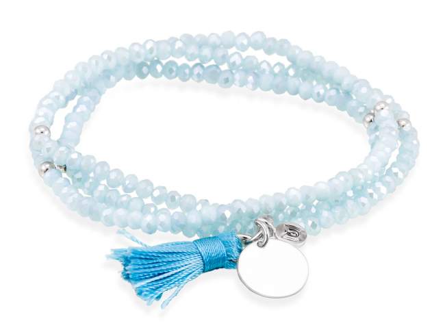 Bracelet ZEN AQUAMARINE with medal de Marina Garcia Joyas en plata Bracelet in 925 sterling silver rhodium plated, with elastic silicone band and faceted strass glass, with medal. Large size 18 cm. (54 cm total)