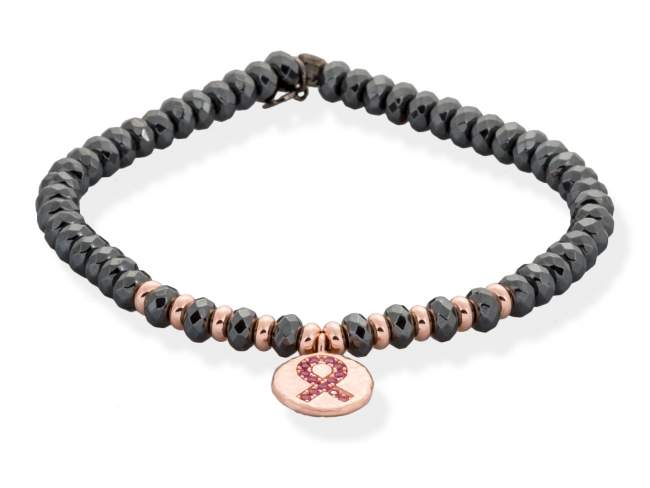 Bracelet SOLIDARIA Pink in rose silver de Marina Garcia Joyas en plata Bracelet in 18kt rose gold plated 925 sterling silver with synthetic pink sapphire and faceted hematite. (wrist size: 22 cm.)