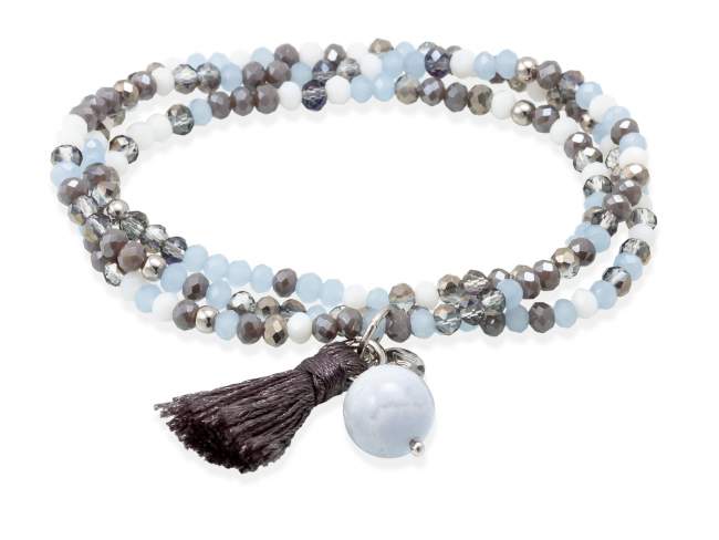 Bracelet ZEN ICE BLUE with gemstone de Marina Garcia Joyas en plata Bracelet in 925 sterling silver rhodium plated, with elastic silicone band and faceted strass glass, with Chalcedony. Medium size 17 cm. (51 cm total)