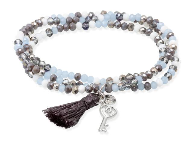 Bracelet ZEN ICE BLUE with key charm de Marina Garcia Joyas en plata Bracelet in 925 sterling silver rhodium plated, with elastic silicone band and faceted strass glass, with key charm. Medium size 17 cm. (51 cm total)