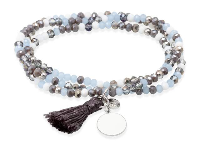 Bracelet ZEN ICE BLUE with medal de Marina Garcia Joyas en plata Bracelet in 925 sterling silver rhodium plated, with elastic silicone band and faceted strass glass, with medal. Medium size 17 cm. (51 cm total)