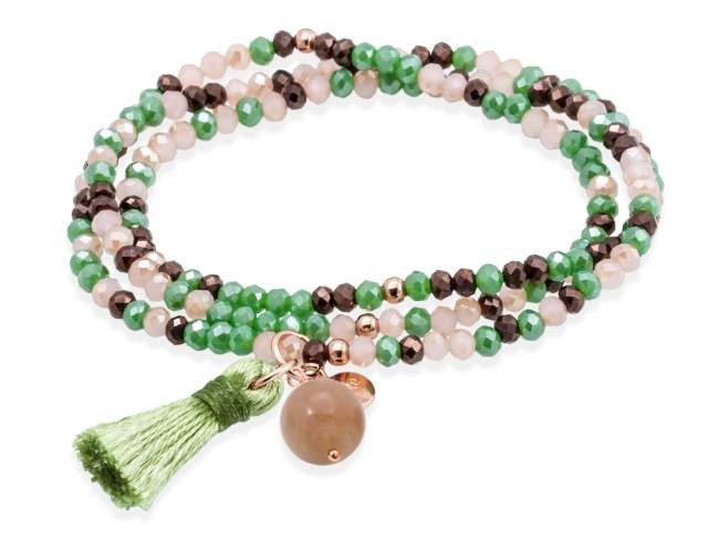 Bracelet ZEN AFTER EIGHT with gemstone de Marina Garcia Joyas en plata Bracelet in 18kt rose gold plated 925 sterling silver, with elastic silicone band and faceted strass glass, with Moon Stone. Medium size 17 cm. (51 cm total)