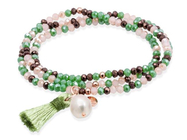 Bracelet ZEN AFTER EIGHT with pearl de Marina Garcia Joyas en plata Bracelet in 18kt rose gold plated 925 sterling silver, with elastic silicone band and faceted strass glass, with natural freshwater pearl. Medium size 17 cm. (51 cm total)