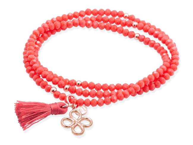 Bracelet ZEN PUMPKIN with lucky clover de Marina Garcia Joyas en plata Bracelet in 925 sterling silver plated with 18kt rose gold, with elastic silicone band and faceted strass glass, with lucky clover. Medium size 17 cm. (51 cm total)